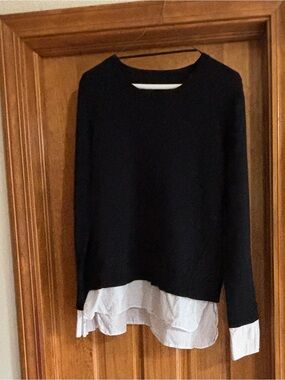 Buur the Netherlands Fashion Black Sweater with White Layered Hem